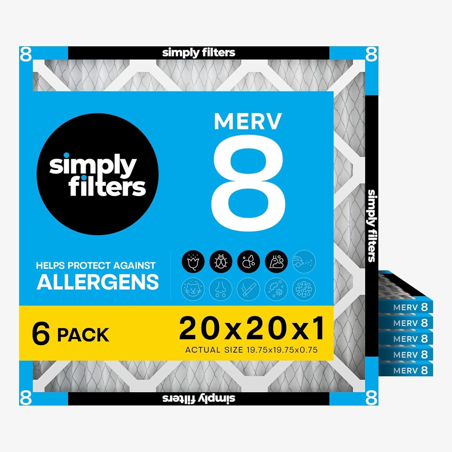 Simply 20x20x1 MERV 8, 6-pack